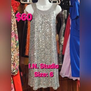 I.N. Studio Glittering Silver Dress